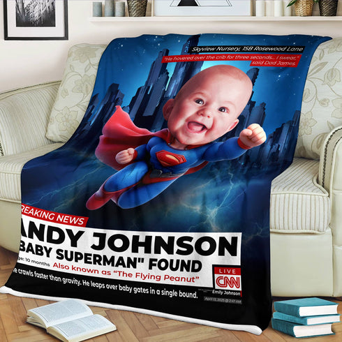 Personalized CNN Superhero Baby Blanket – Custom Name, Quote & Funny News Style